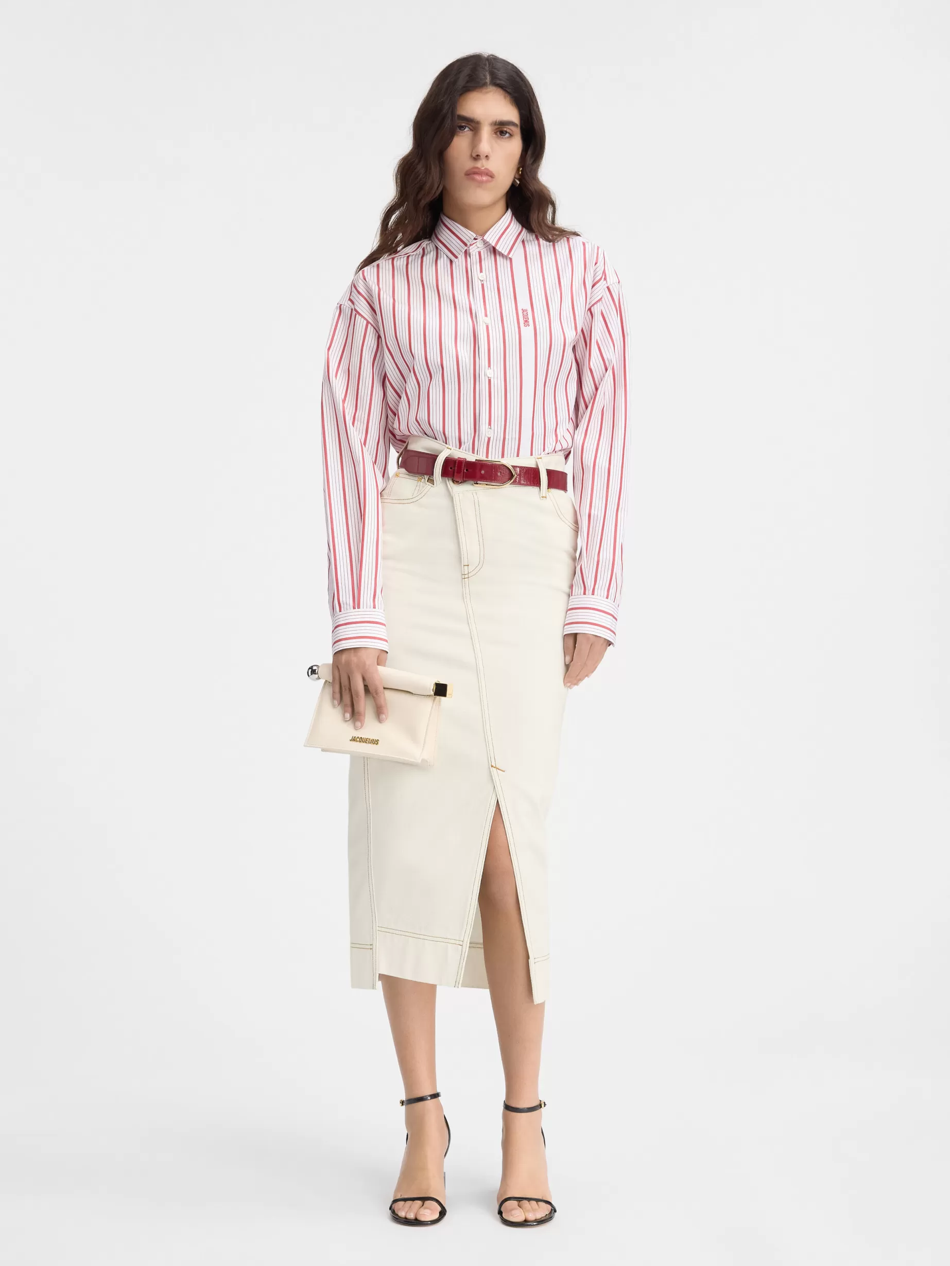 Cheap Jacquemus De de-Nîmes denim rok Off-white/Tabac