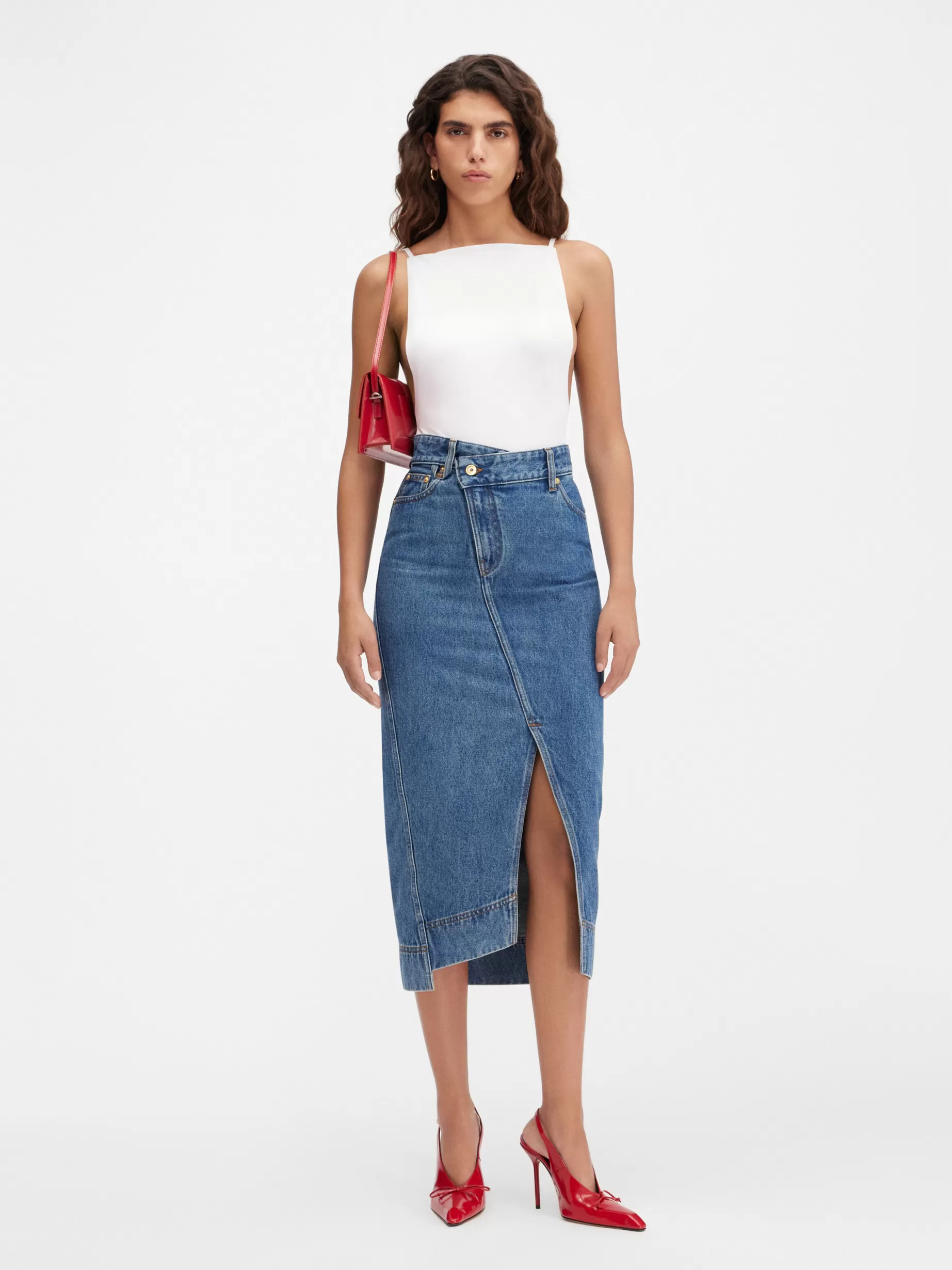 Cheap Jacquemus De de-Nîmes denim rok Blue/Tabac