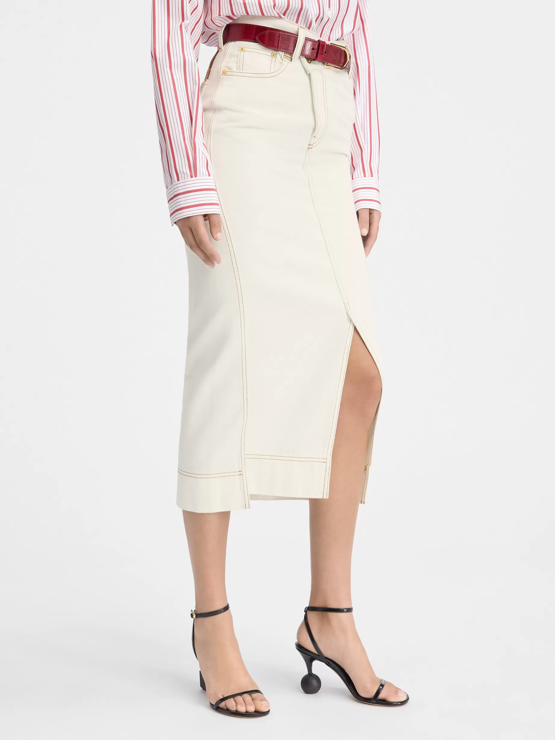 Cheap Jacquemus De de-Nîmes denim rok Off-white/Tabac