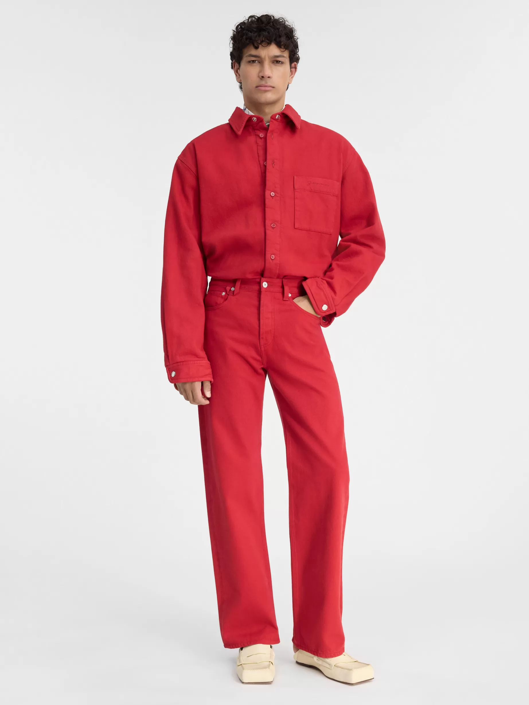 Cheap Jacquemus De de-Nîmes rechte denim broek Red