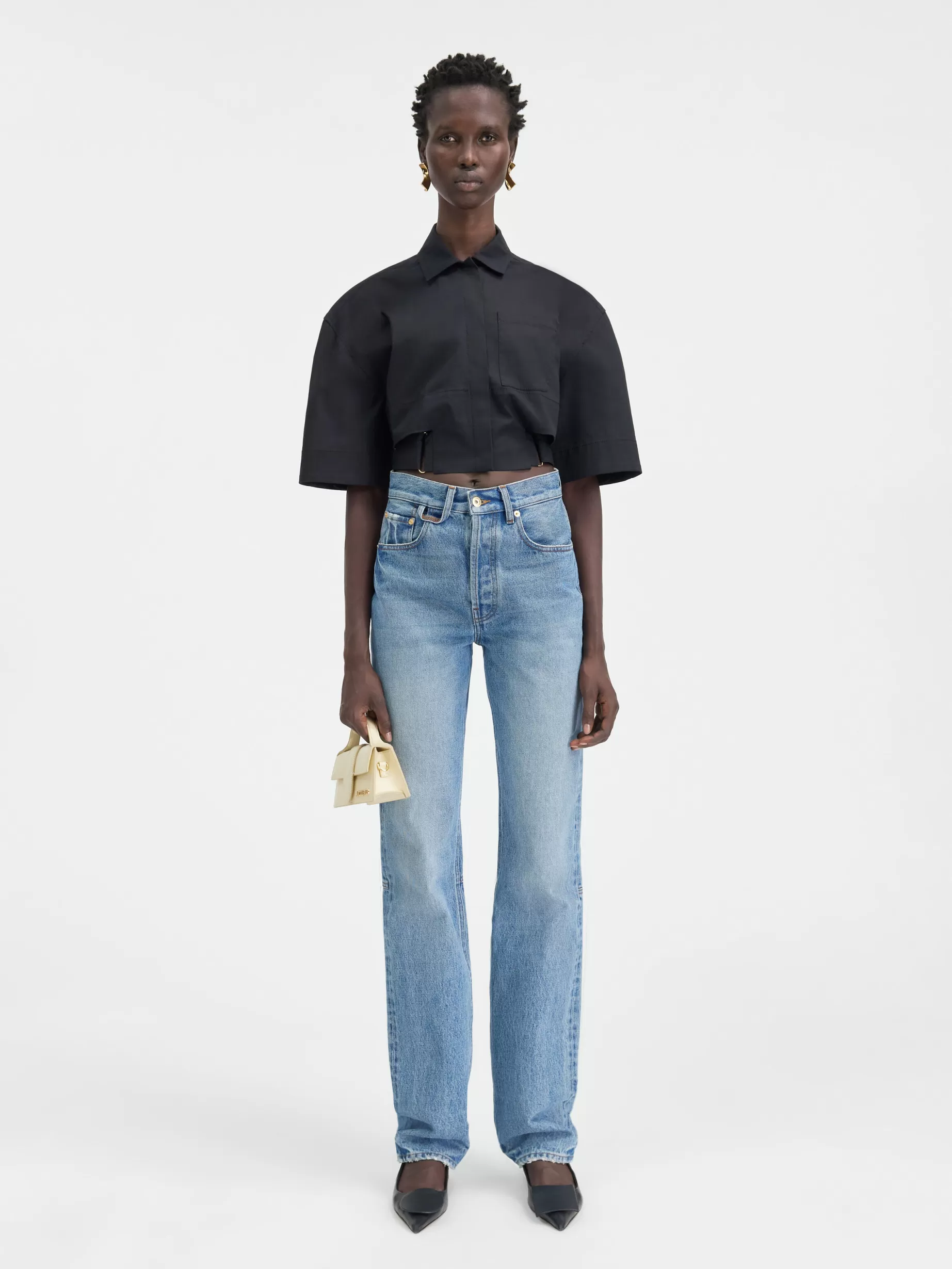 Cheap Jacquemus De de-Nîmes rechte denim broek Blue/Tabac