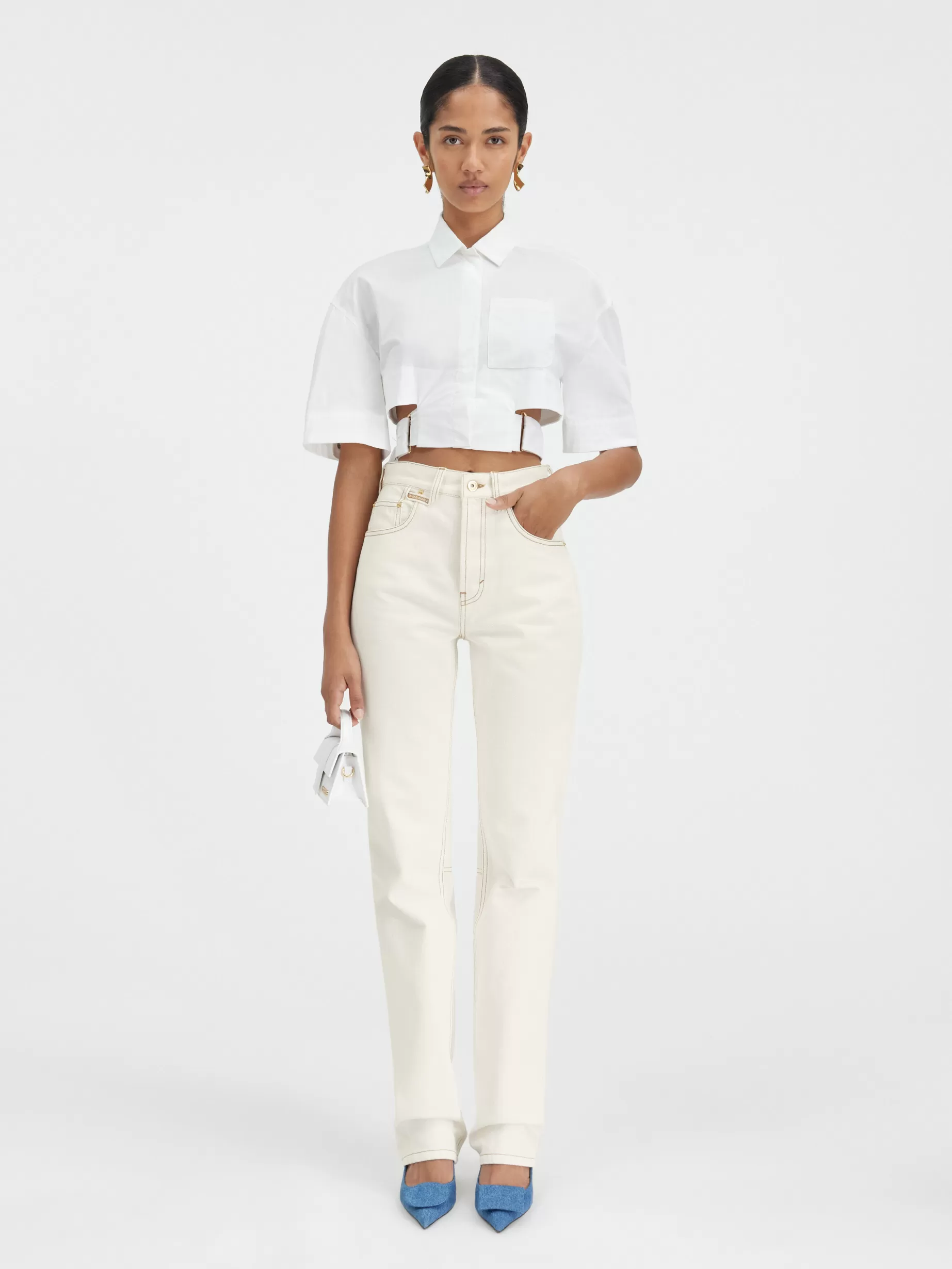 Cheap Jacquemus De de-Nîmes rechte denim broek Off-white/Tabac