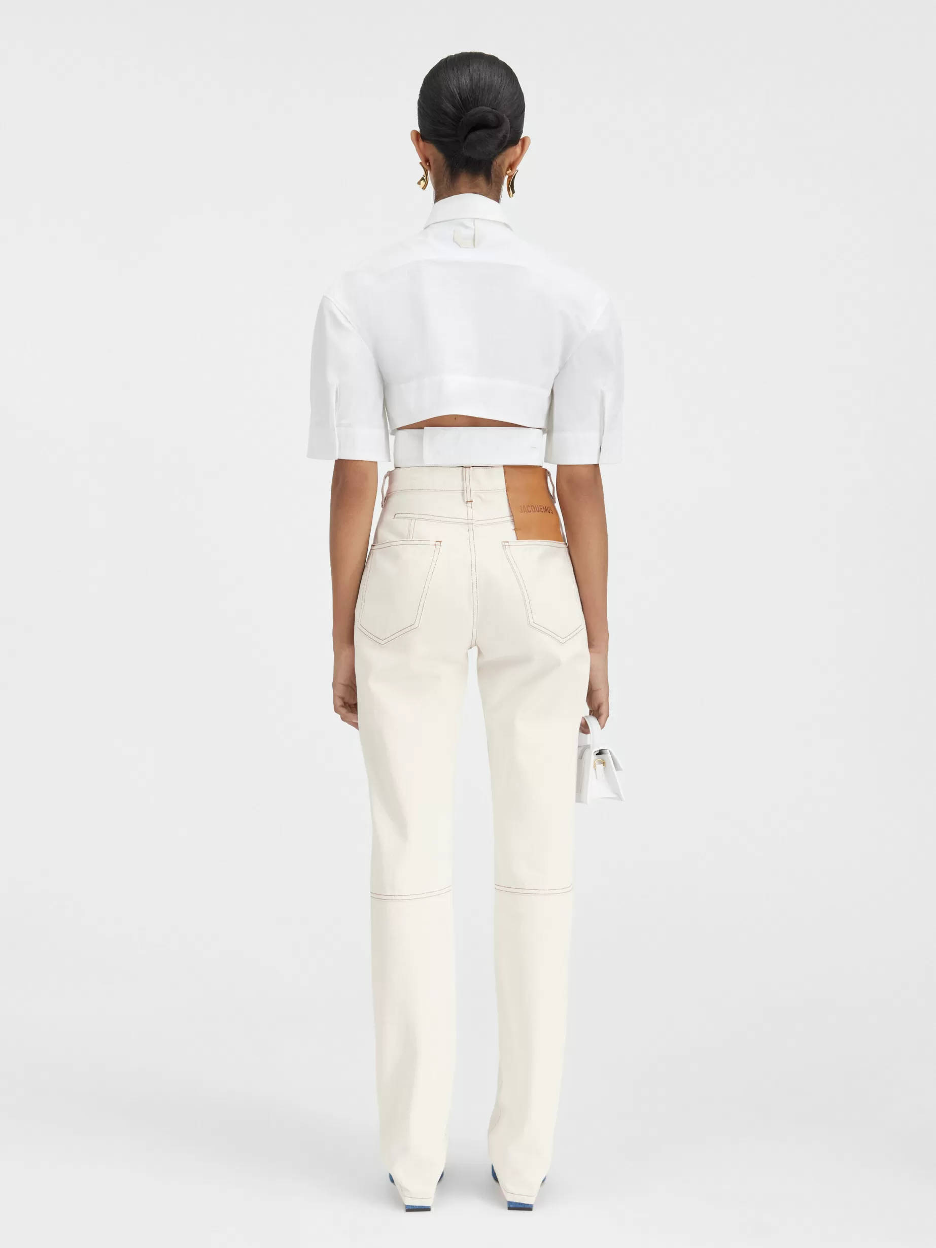 Cheap Jacquemus De de-Nîmes rechte denim broek Off-white/Tabac