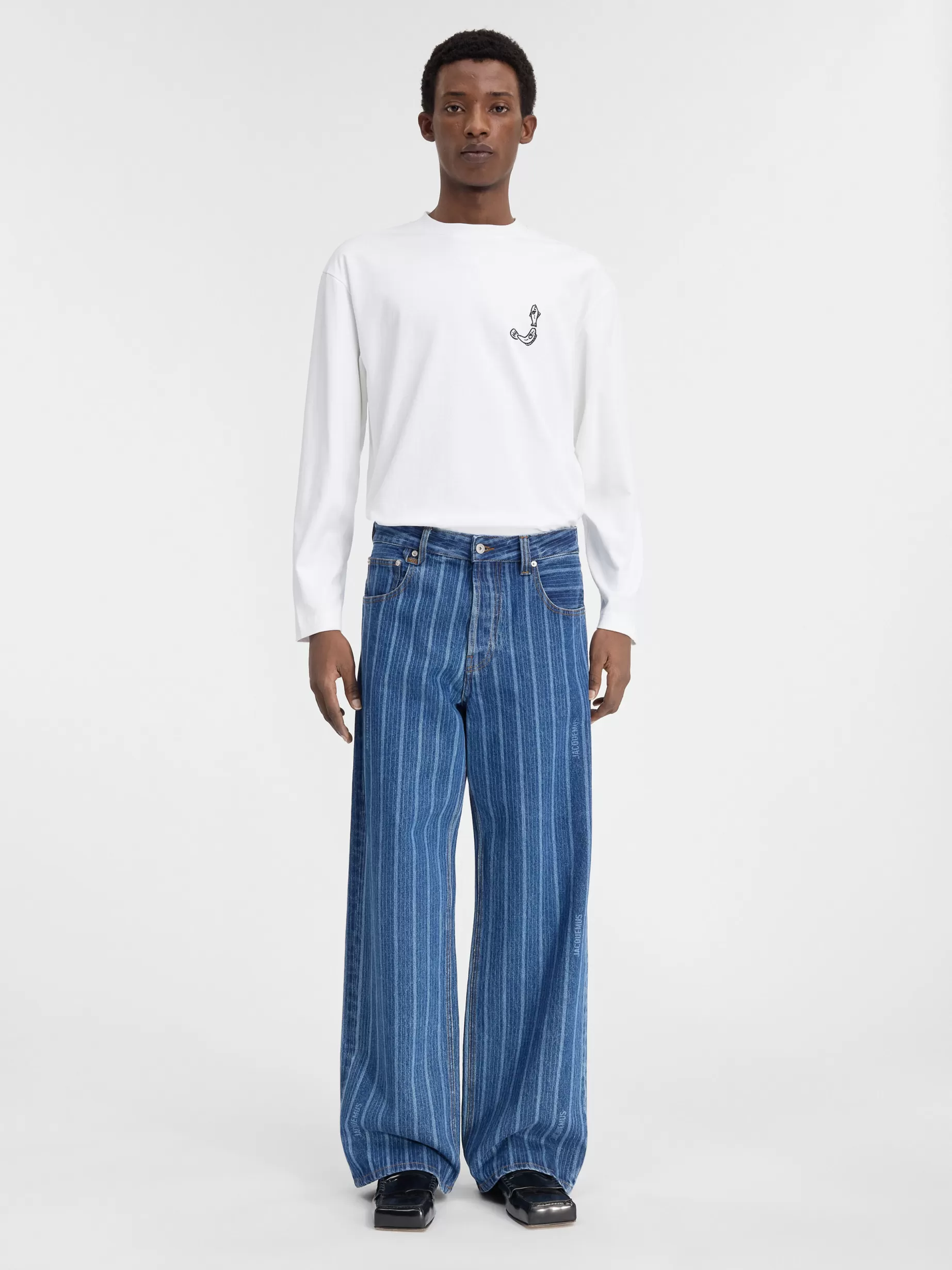 Hot Jacquemus De de-Nîmes wijde denim broek PrintBlueStripes