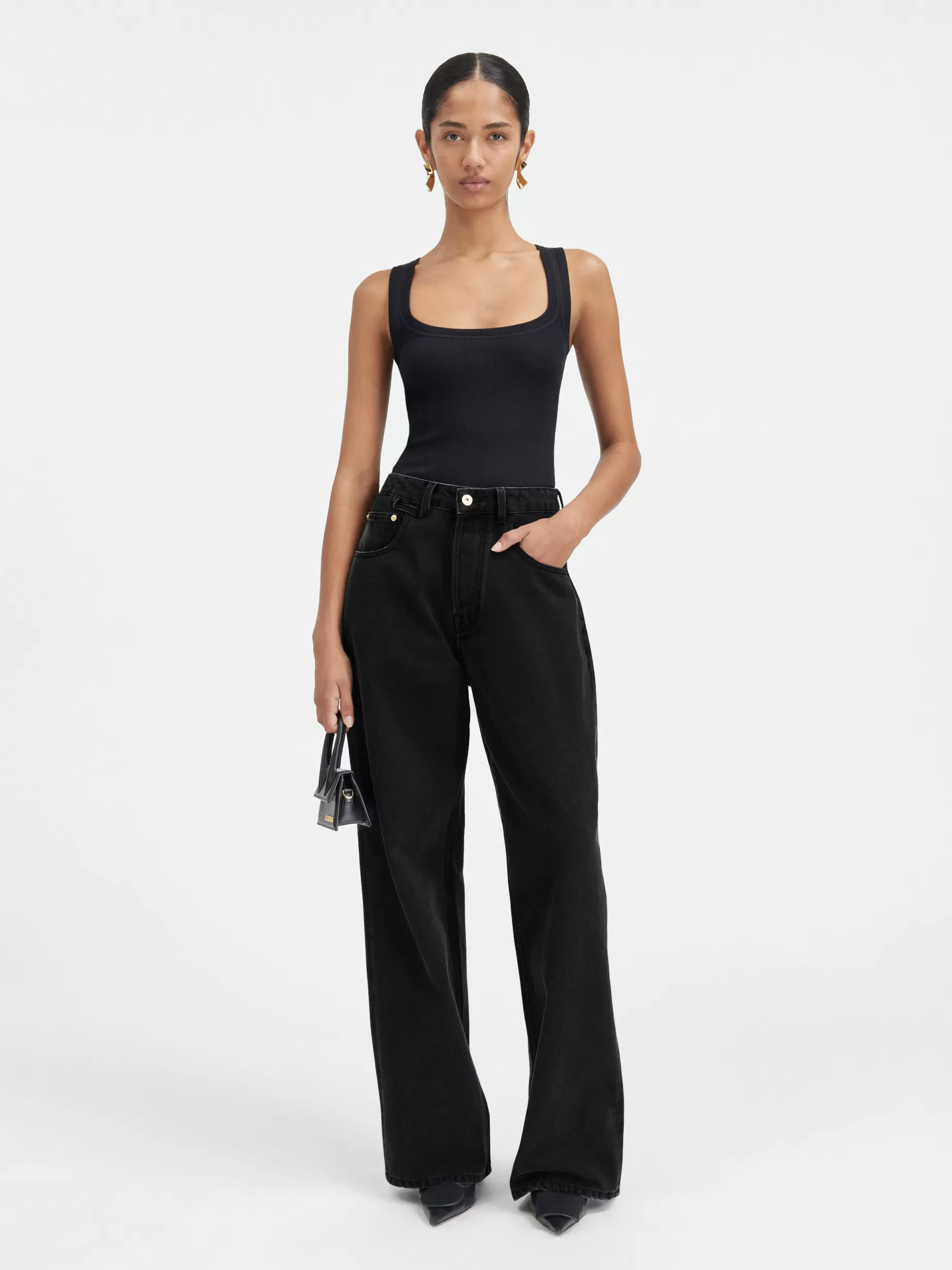 Cheap Jacquemus De de-Nîmes wijde denim broek Black