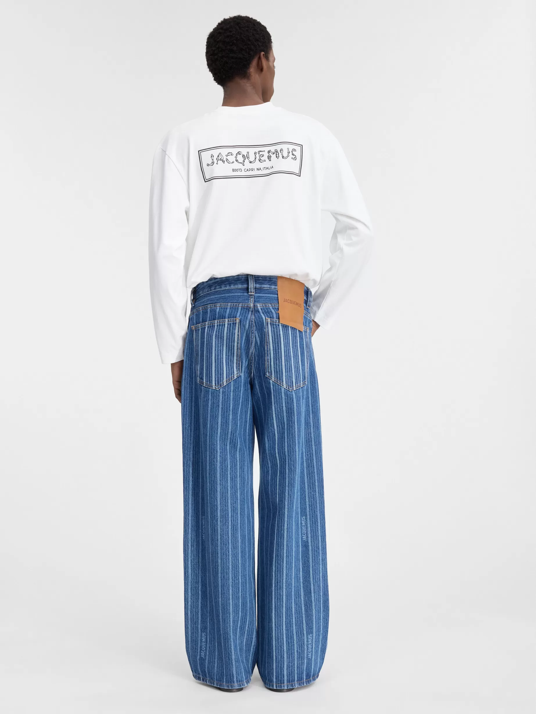 Hot Jacquemus De de-Nîmes wijde denim broek PrintBlueStripes