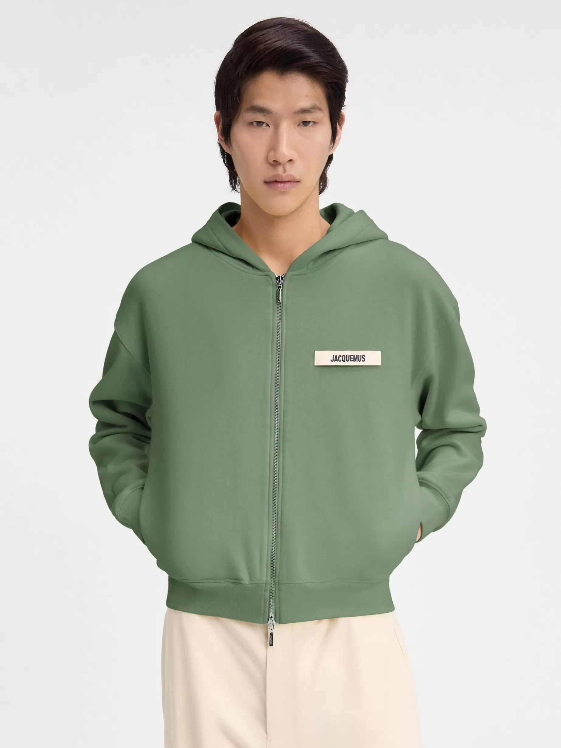 Outlet Jacquemus De Gros Grain hoodie met rits LightGreen