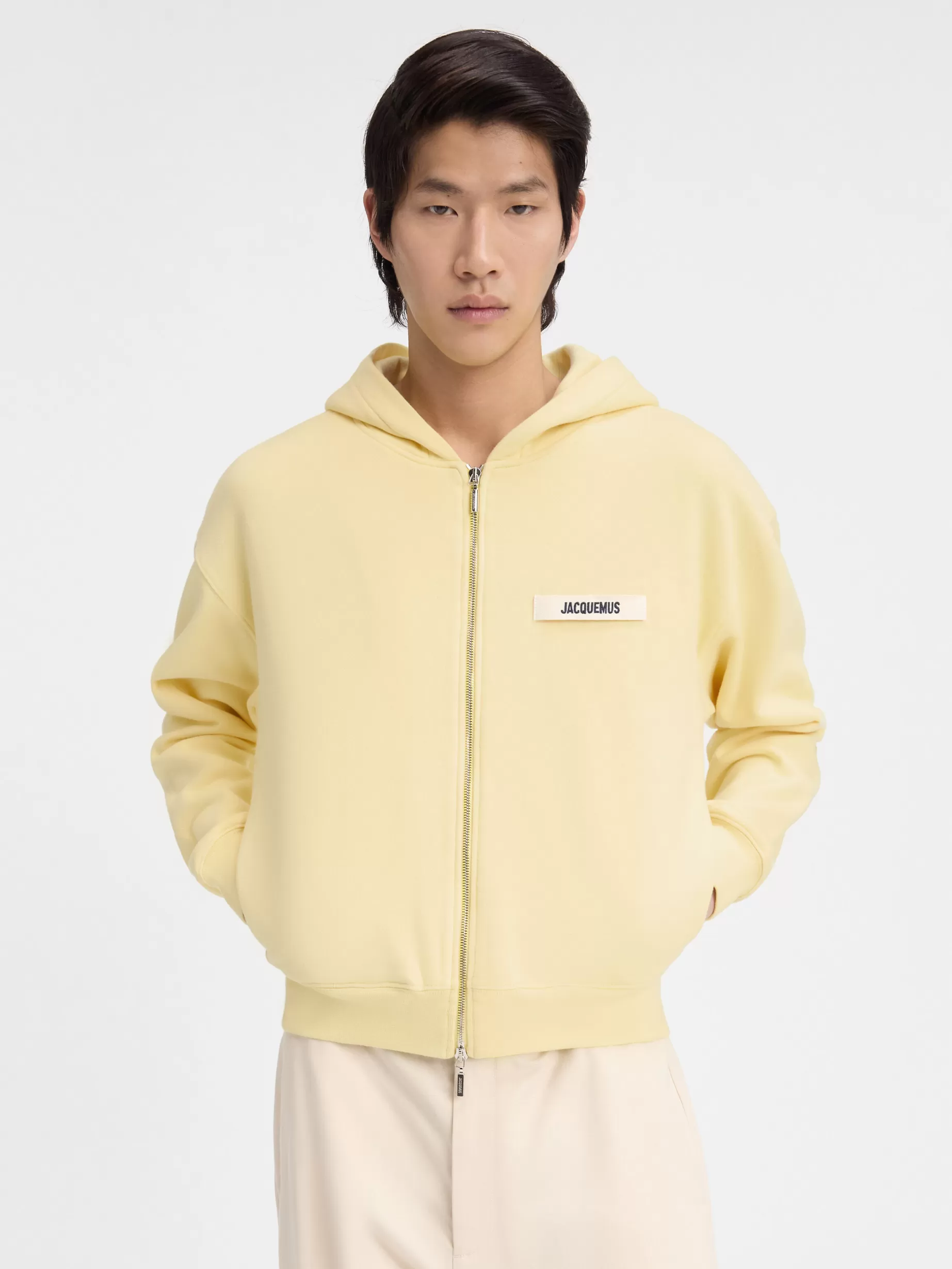 Cheap Jacquemus De Gros Grain hoodie met rits LightYellow