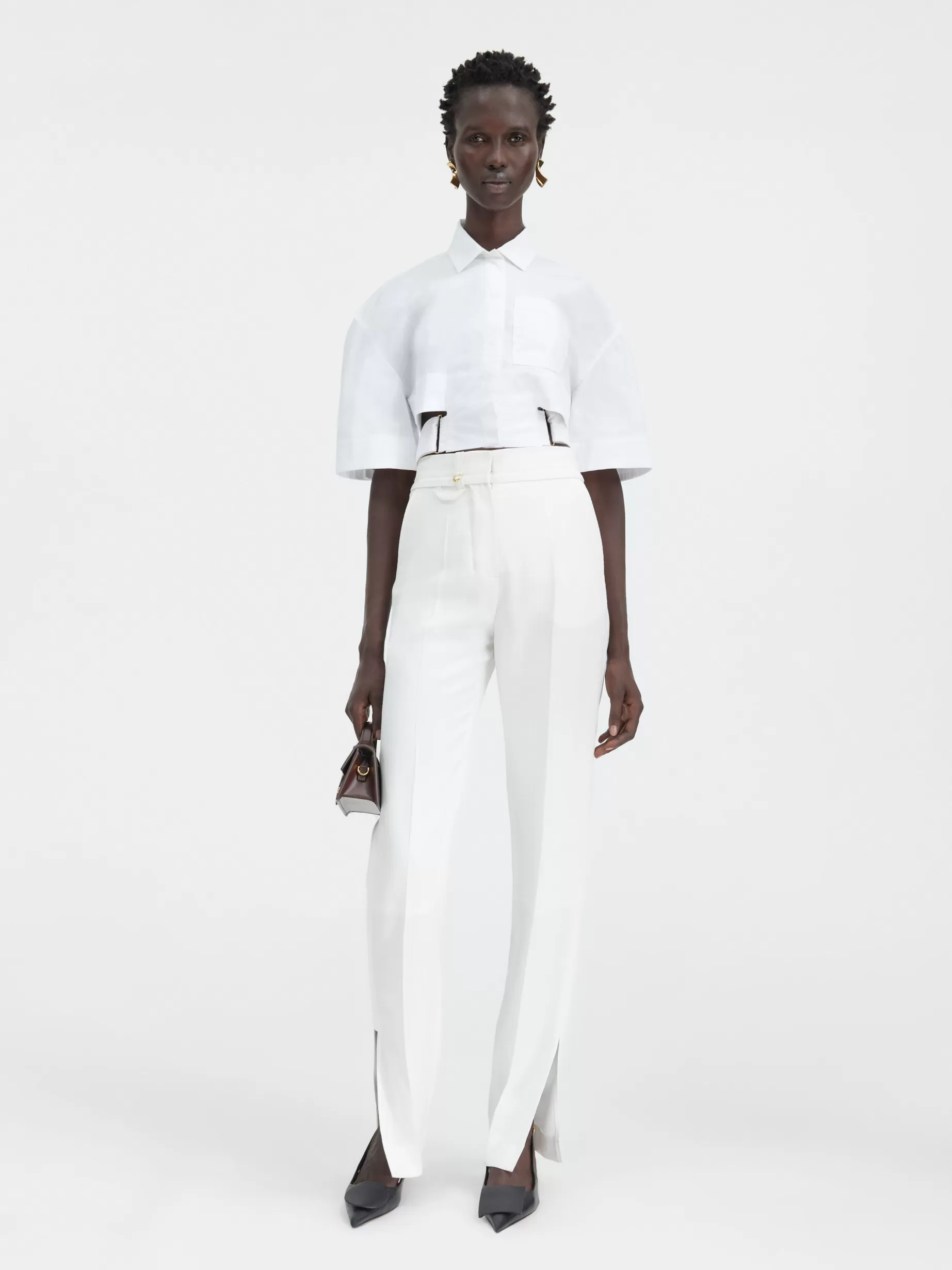 Sale Jacquemus Het Bari cropped shirt White