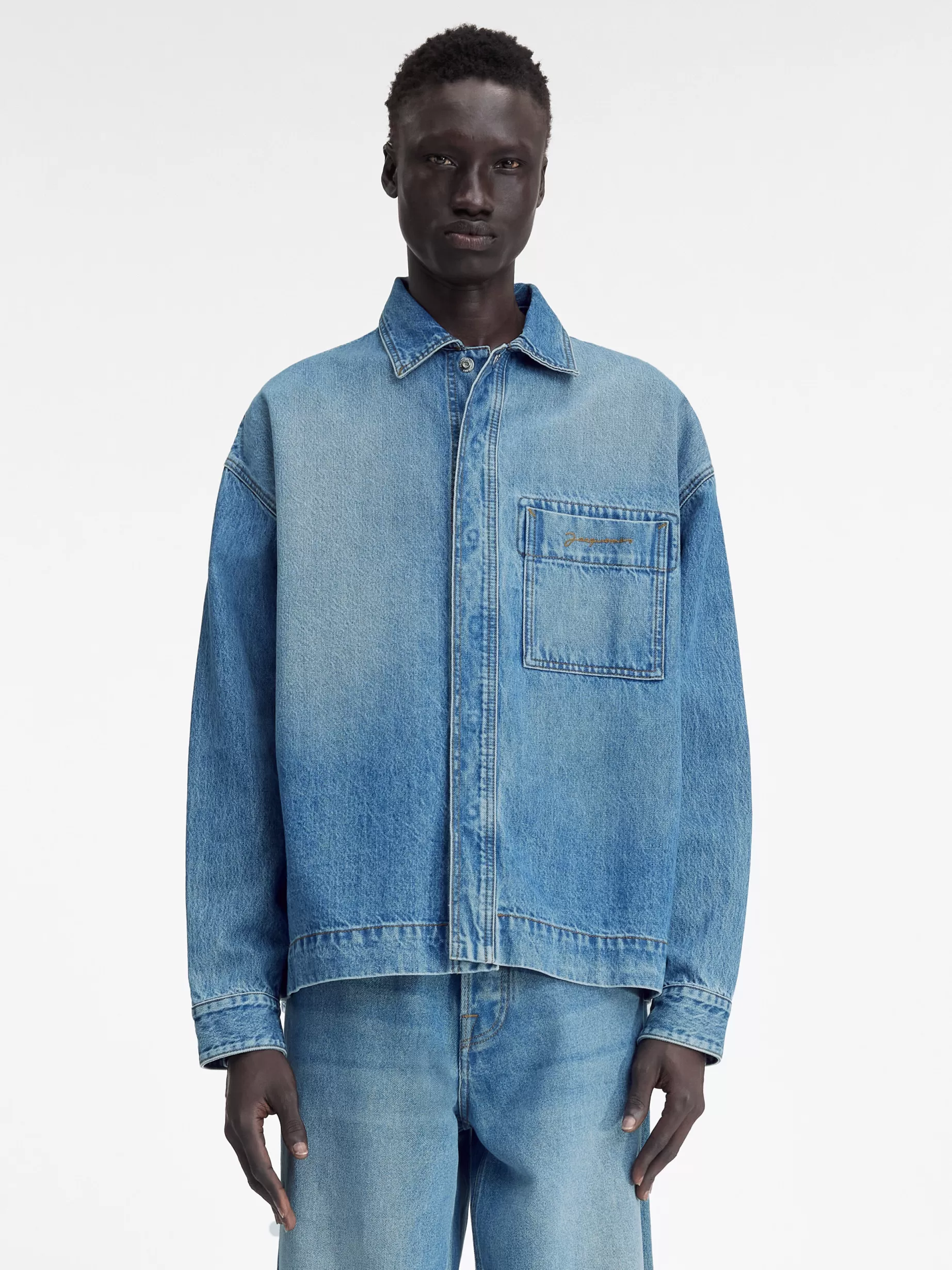 Cheap Jacquemus Het de-Nîmes denim shirt Blue/Tabac