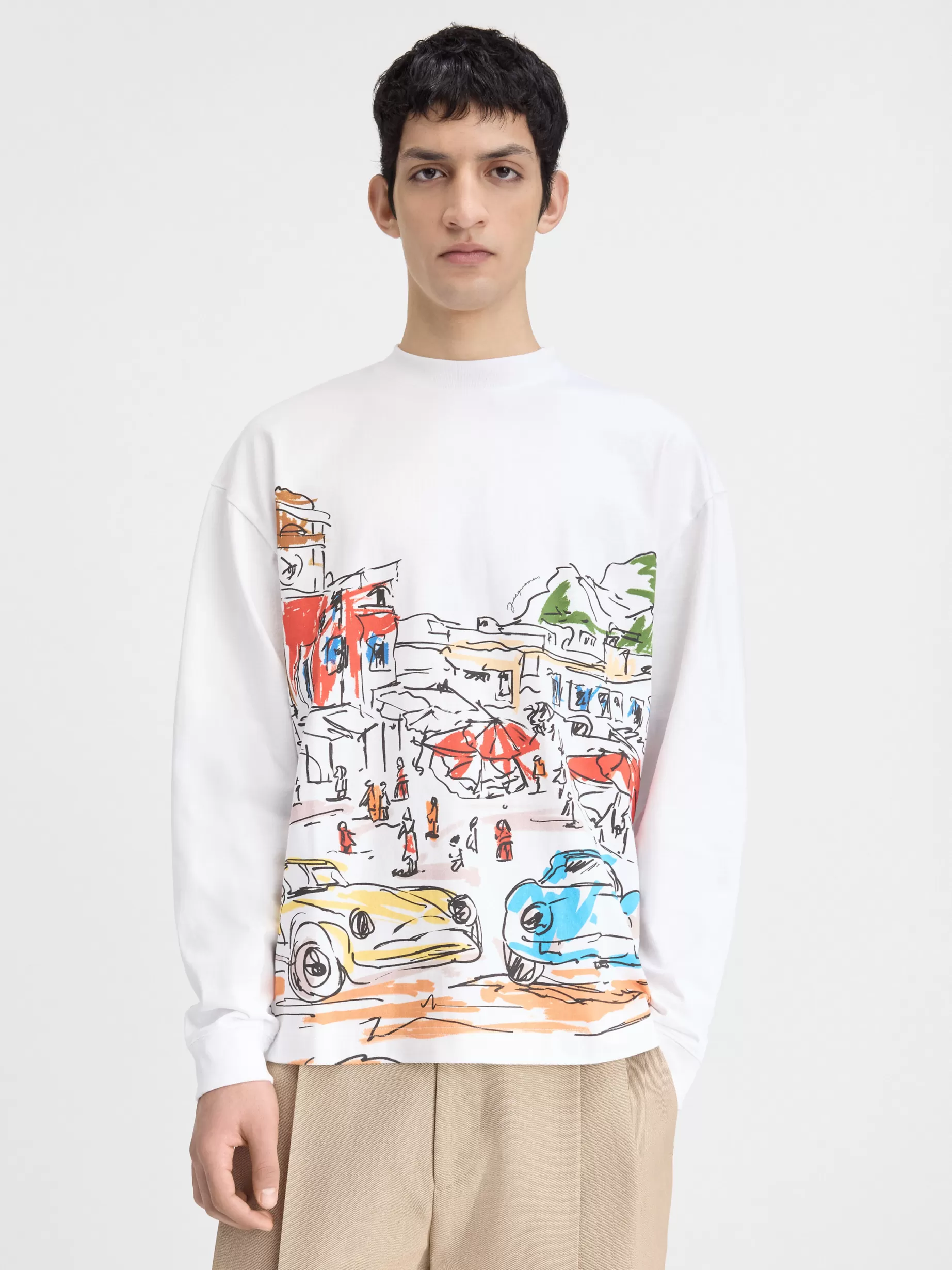 Cheap Jacquemus Het Largo T-shirt met lange mouwen PrintCapriCarsWhite