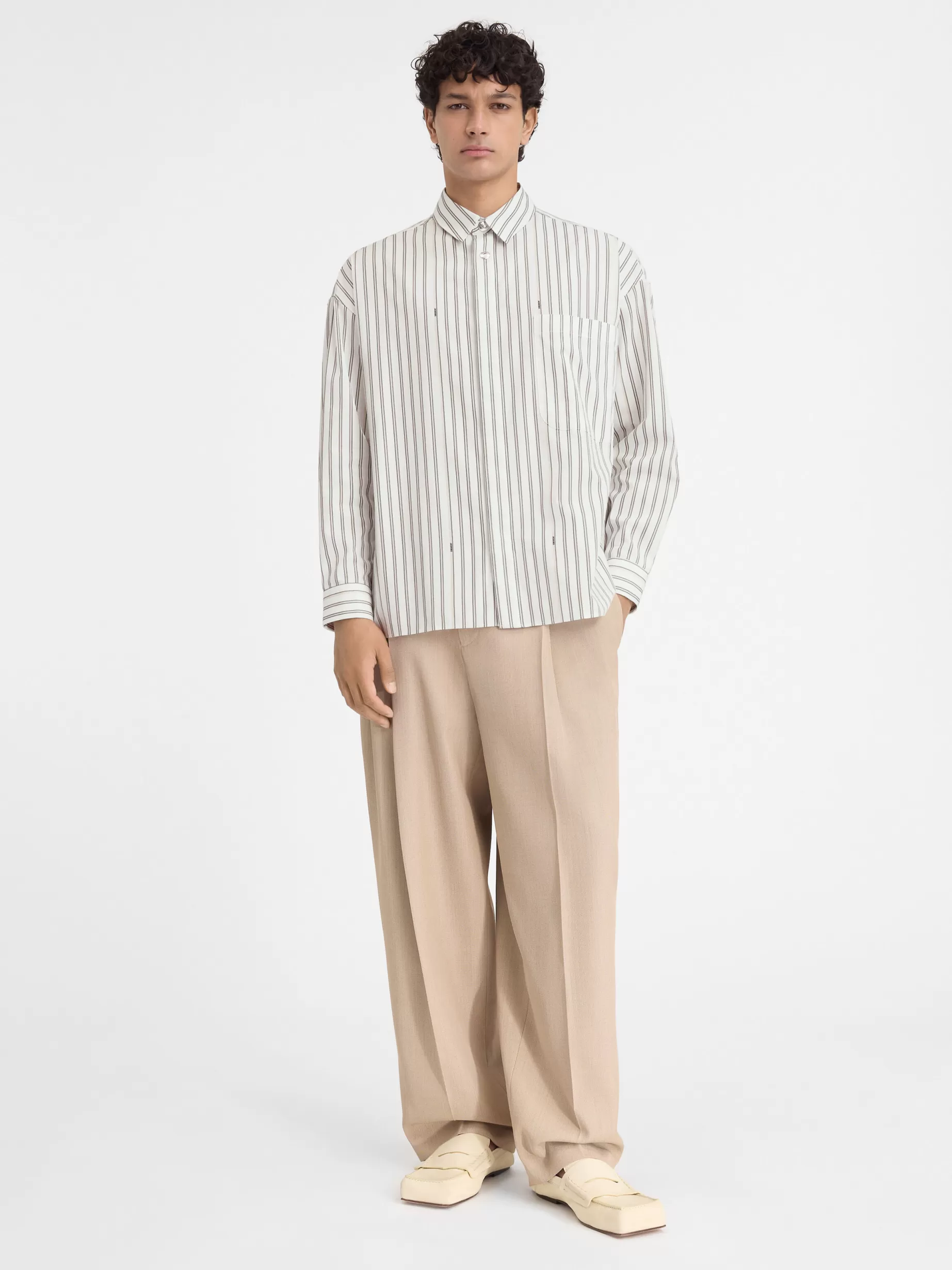 Cheap Jacquemus Het shirt met lange mouwen PrintBeigeStrip