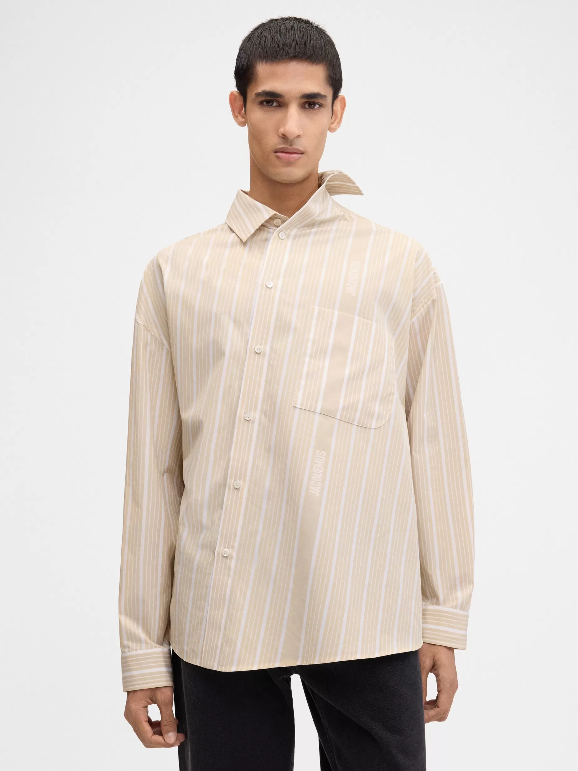 Best Jacquemus The Cuadro shirt JacquardBusinessBigLogoStripesBeige/White