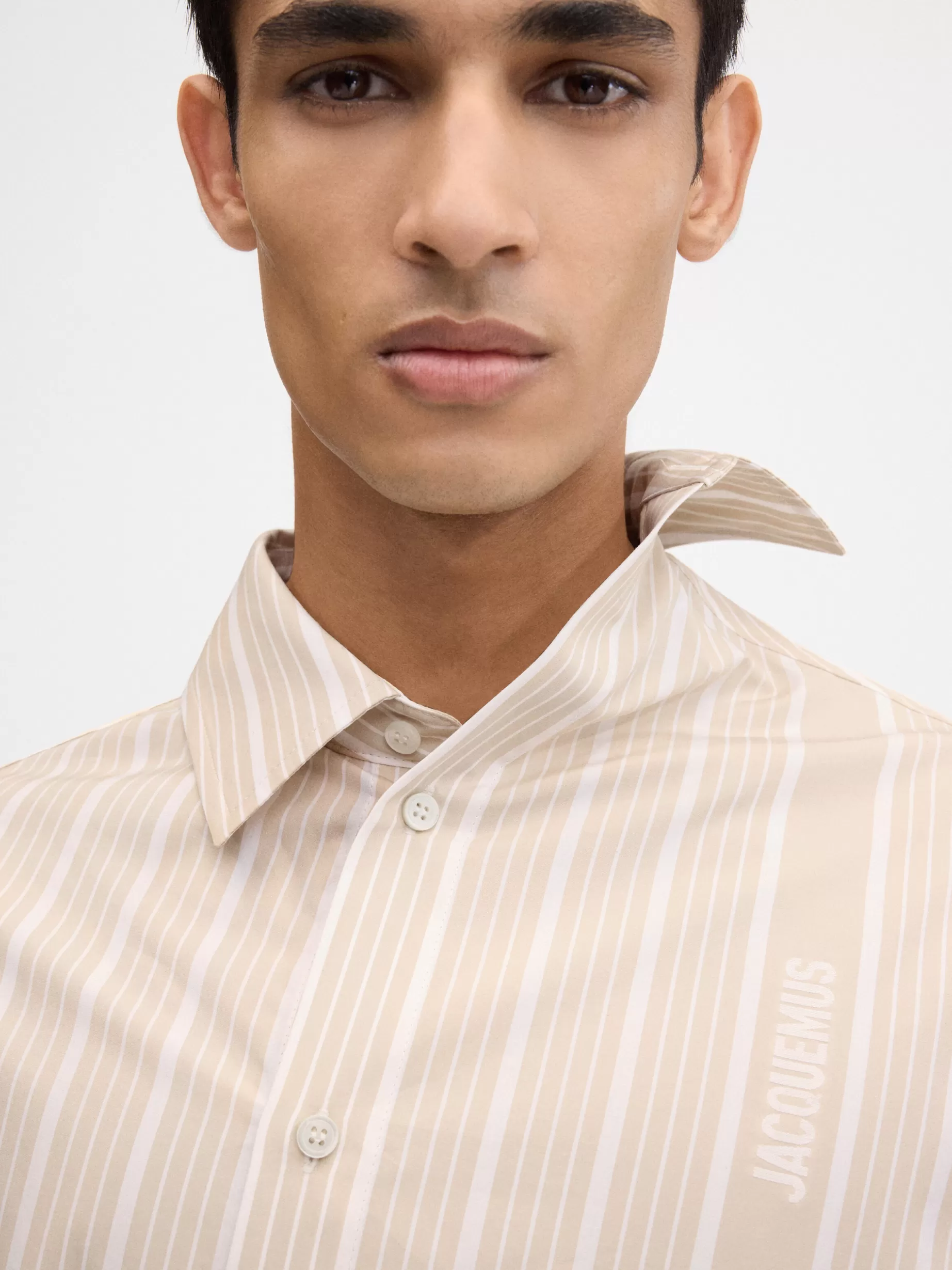 Best Jacquemus The Cuadro shirt JacquardBusinessBigLogoStripesBeige/White