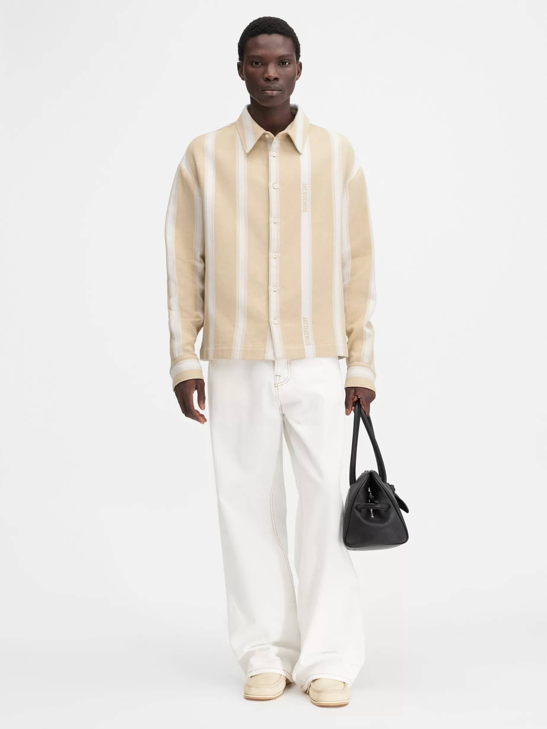 Sale Jacquemus The Papier shirt JacquardLogoStripesWhite/Beige