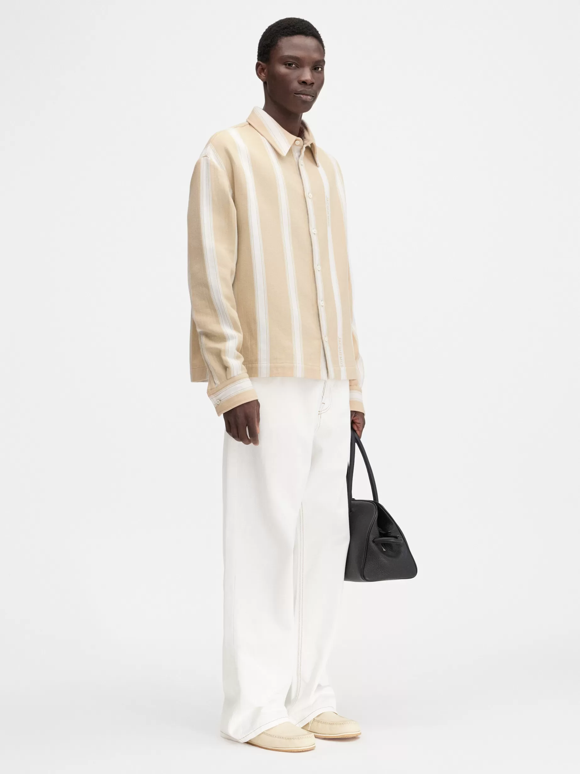 Sale Jacquemus The Papier shirt JacquardLogoStripesWhite/Beige