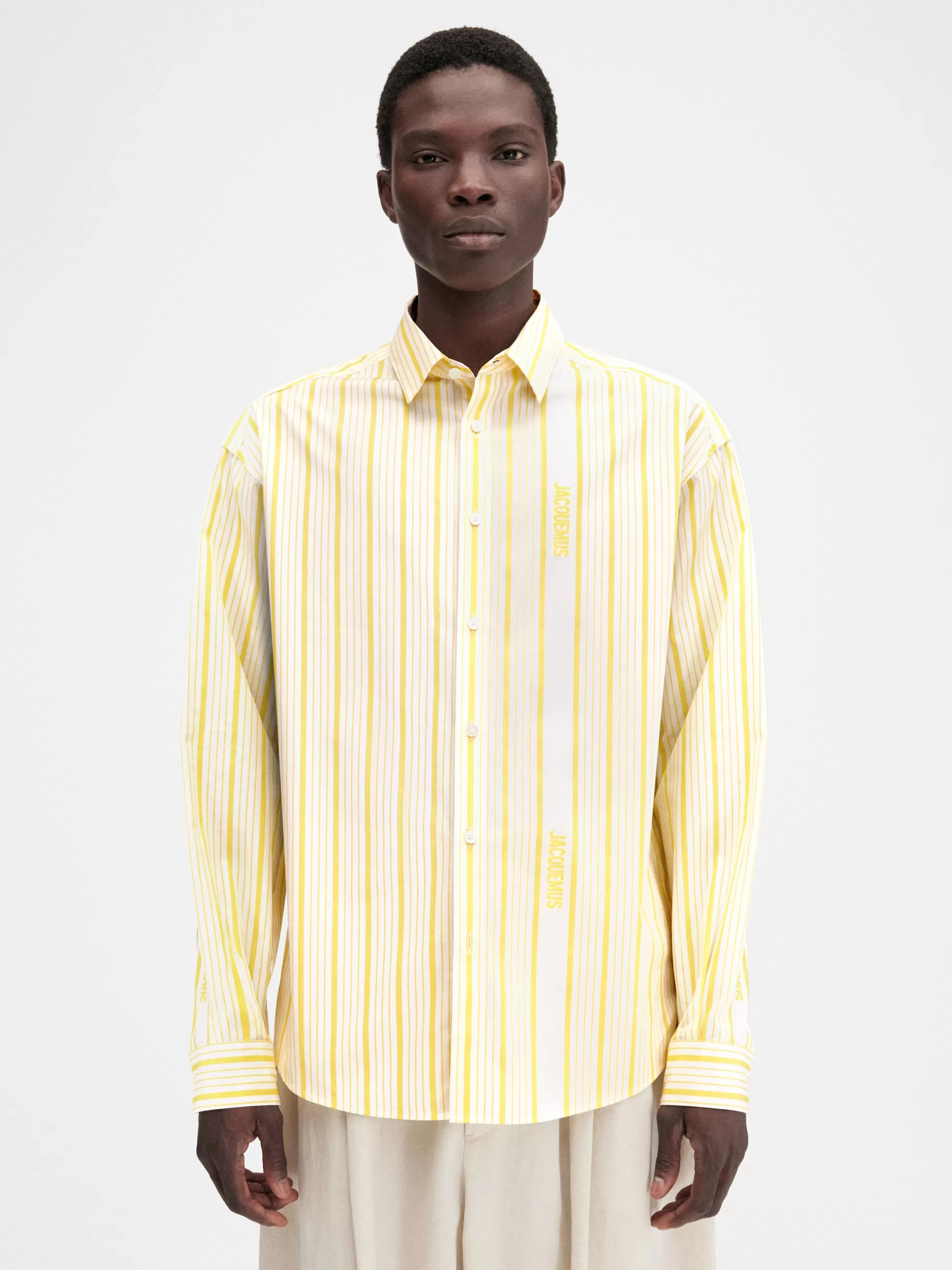 Discount Jacquemus The Simon shirt JacquardBusinessBigLogoStripesYellow/White