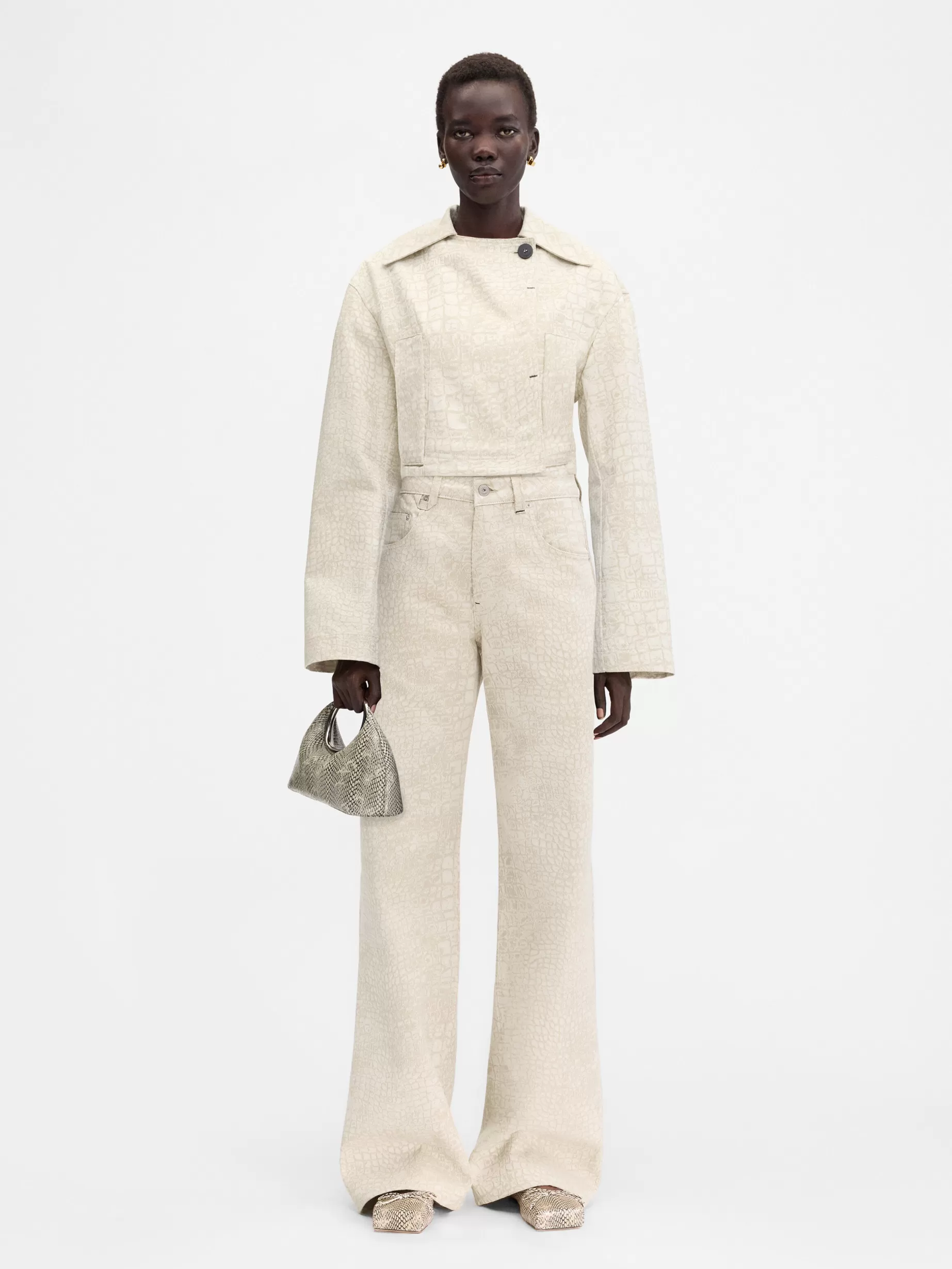 Clearance Jacquemus The wide de-Nîmes denim pants CrocoBeige